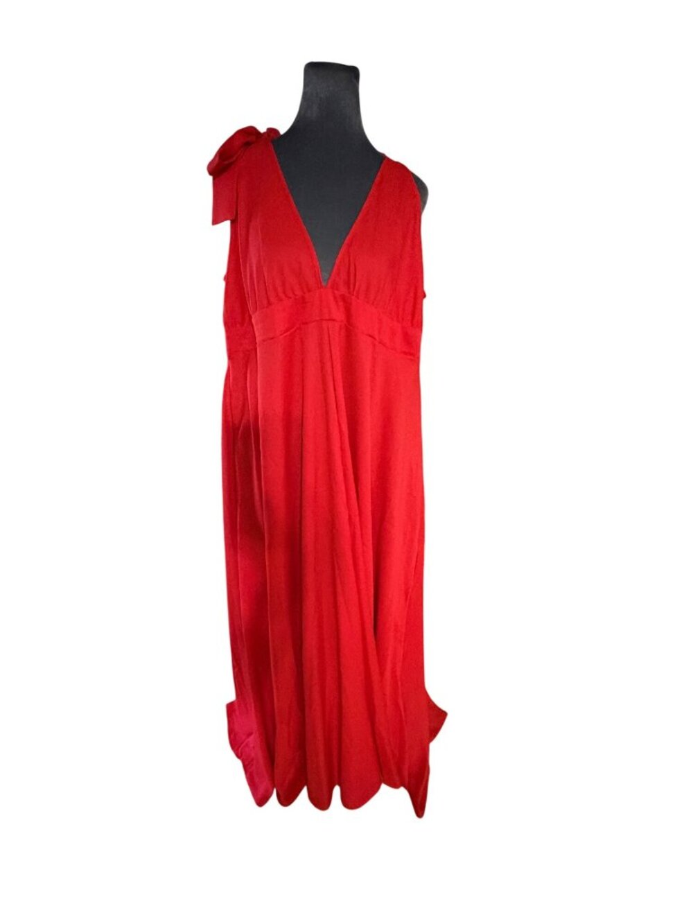 Red Maxi Dress With Shoulder Ties & V-Neck By Boohoo Size US 20 UK 24 EU 52 NWT - Picture 2 of 5